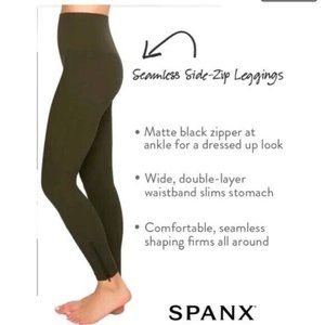 SPANX Seamless Ankle Side Zipper Leggings Olive Green, Size M Medium